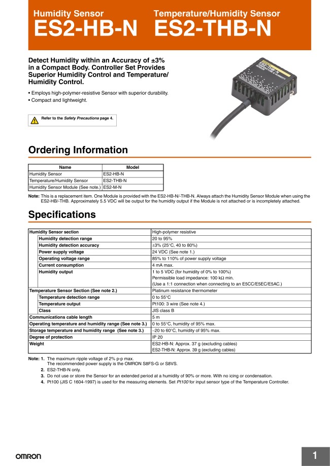 Humidity Sensor, Temperature/Humidity Sensor [ES2] | OMRON | MISUMI ...